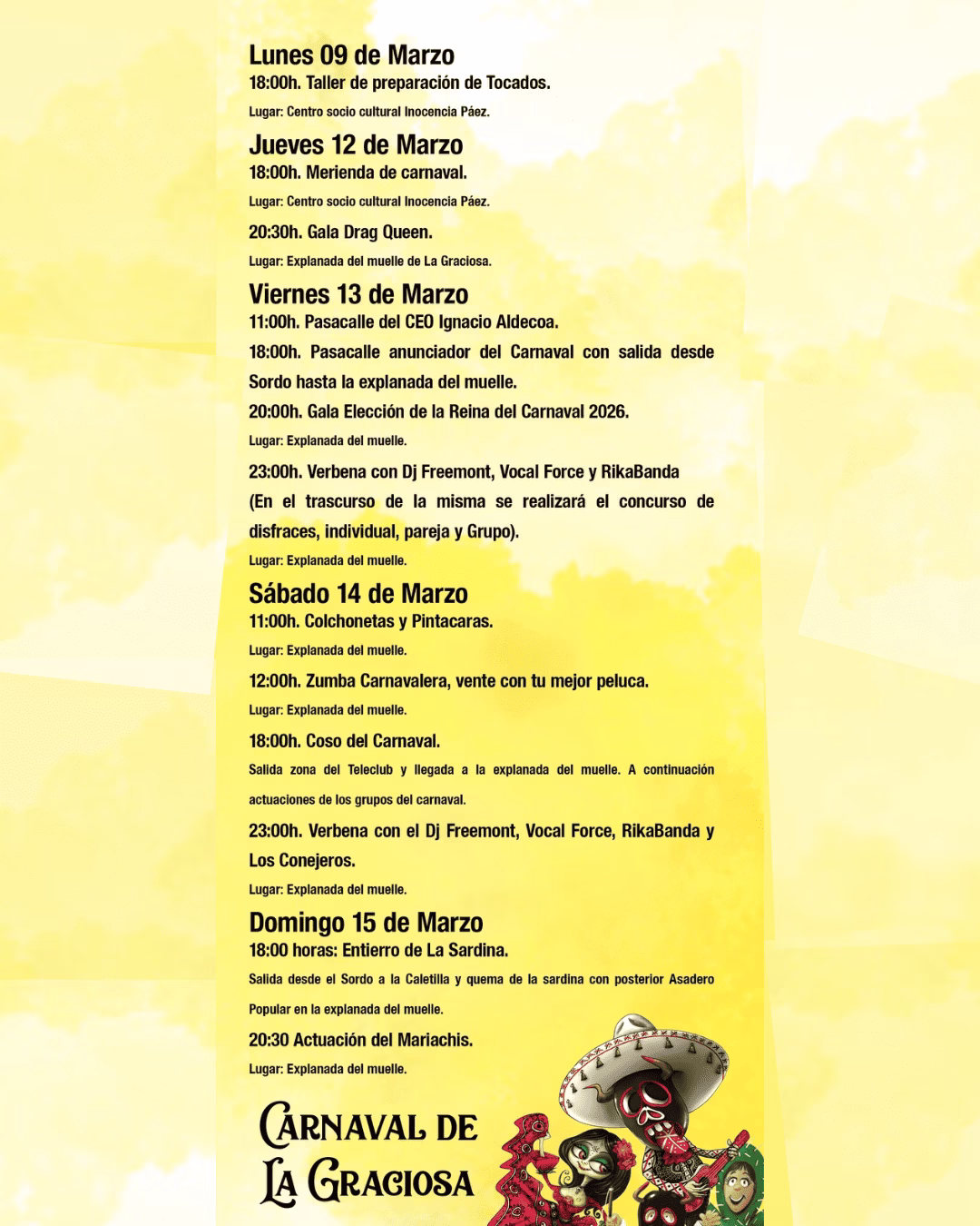 Cartel de la programación de los carnavales de Caleta de Sebo 2026