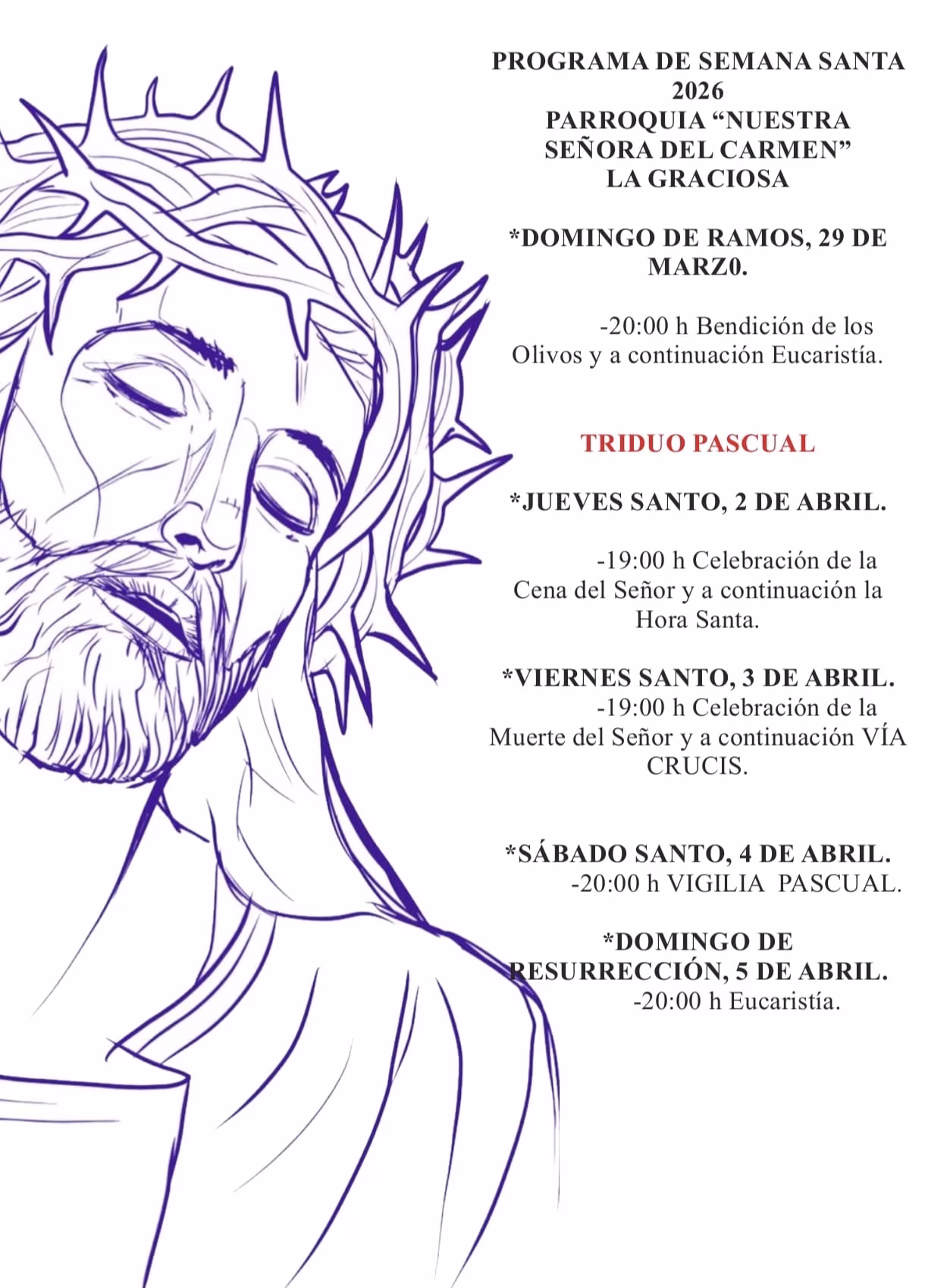 cartel informativo de la programacion de semana santa 2026 en La Graciosa